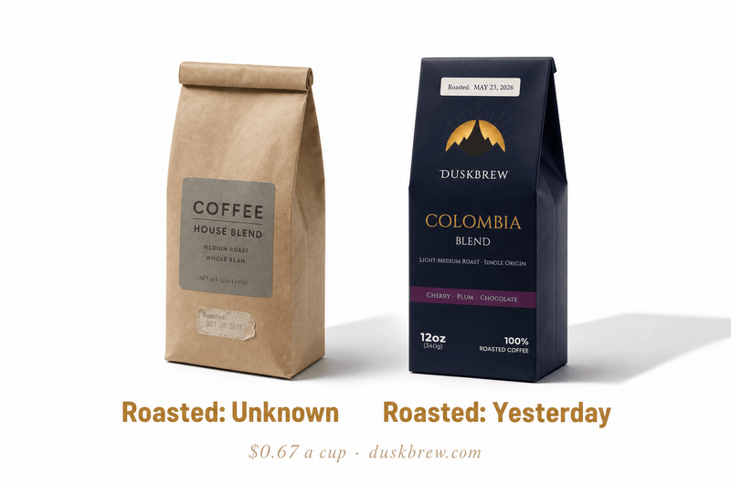 freshly roasted coffee beans close up or supermarket coffee vs specialty coffee comparison